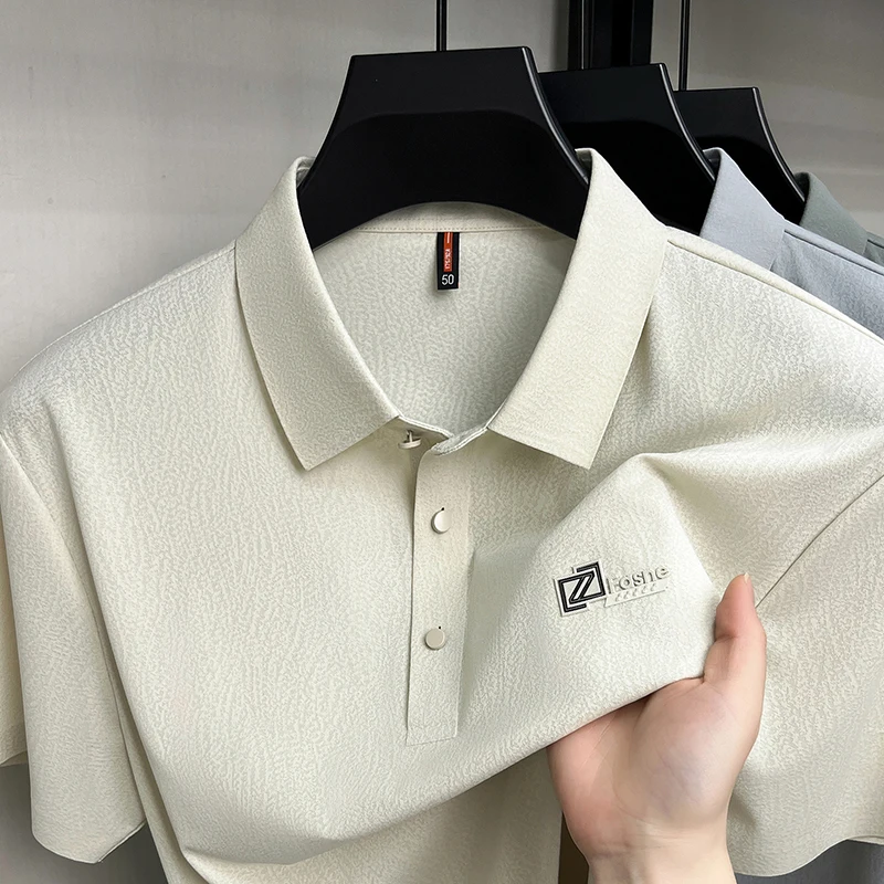 Light luxury brand short sleeve men's polo shirt ice silk breathable summer casual high-end fashion new letter embossed T-shirt