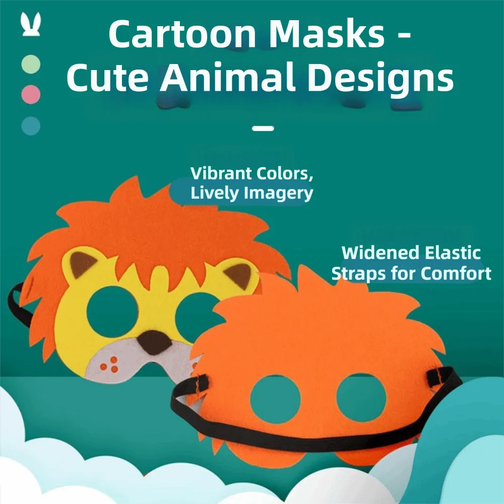 4 szt. Maseczki zwierząt z filcu na Dzień Dziecka, filcowe maski dla dzieci, maski do cosplayu zwierząt, uszy zwierząt, wzór z kreskówek