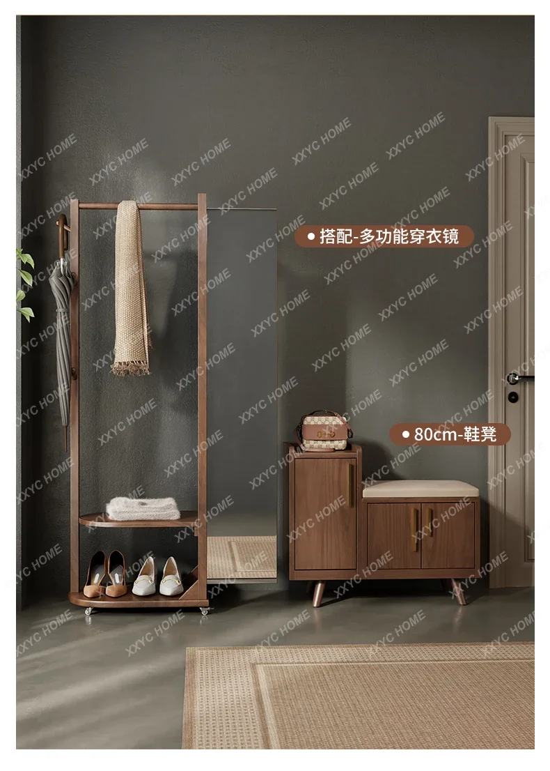 HMJNew Chinese-style entrance cabinet integrated seated new home entrance solid wood medieval shoe changing stool