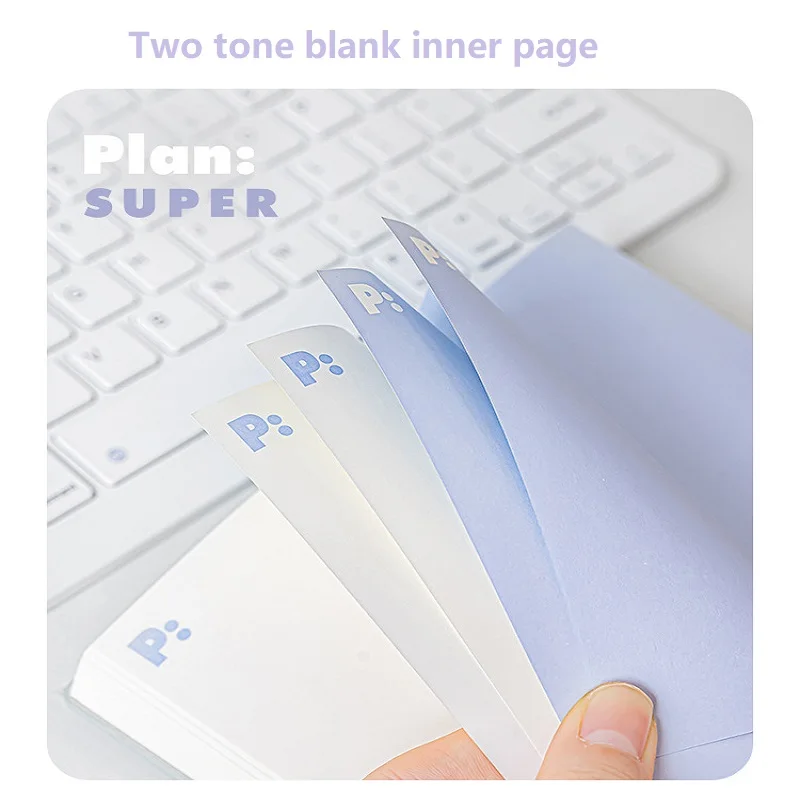 Planwith Portable Thick Notebook PU Soft Cove Mini Pocket Plan Book Two Tone Blank Inner Page Double Bookmark Rope Color Sticker