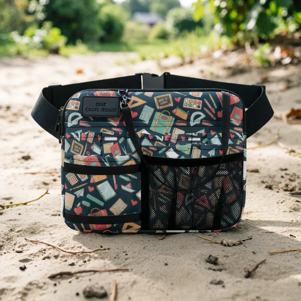 

Милая школьная поясная сумка для учителей с принтом, многофункциональная, с сетчатым карманом-органайзером для учителей и школьных принадлежностей