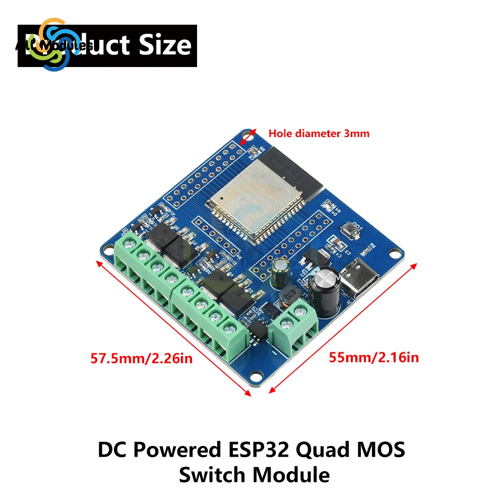 DC 5-60V Modul Sakelar Mos Ganda/Quad On-Board Modul Esp32-32E WiFi dan Papan Pengembangan Bluetooth Tipe C