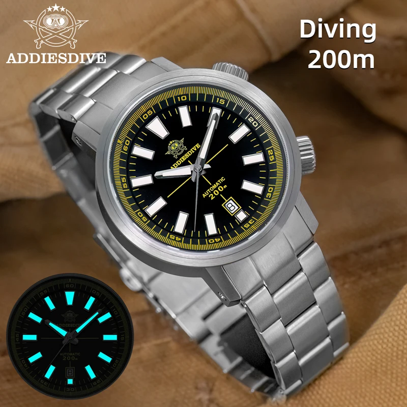 

ADDIESDIVE New Automatic Watches Japan 8215 Stainless Steel AR Coated Mechanical Watch 200M Waterproof Dive Sapphire Glass Watch
