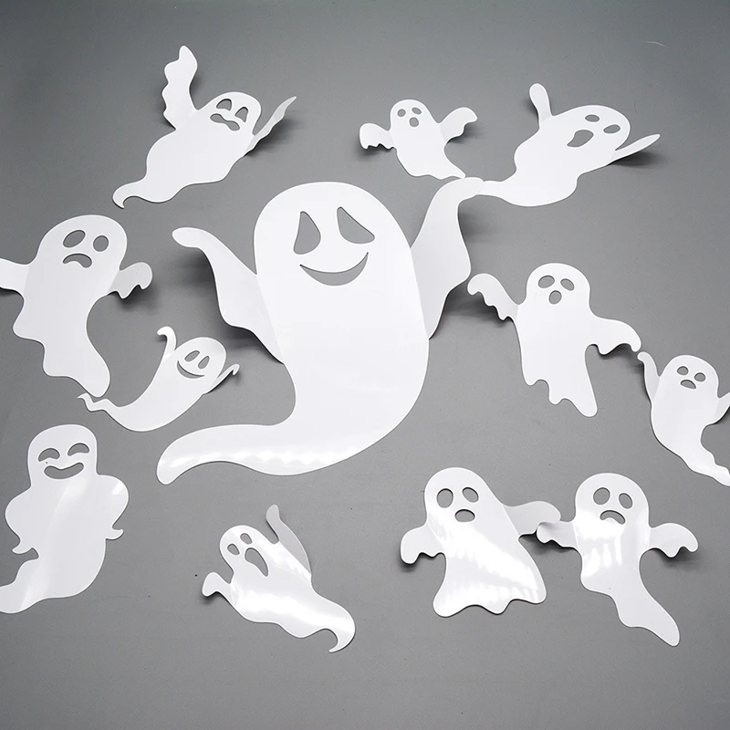 12 stücke Halloween Dekoration 3d weiß PVC Geist Halloween Party DIY Dekor Bar Zimmer Halloween Party gruselige Dekos Requisiten Wanda uf kleber