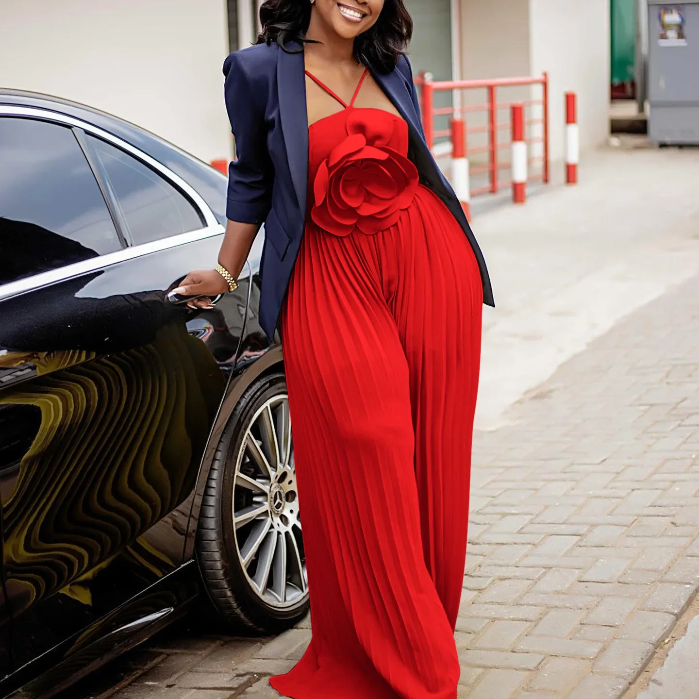 여성 점프수트 원피스 슬링 민소매 오버올 롱 팬츠 와이드 레그 플로럴 롬퍼 Y2K 스트리트웨어 점프수트 섹시 파티 2025