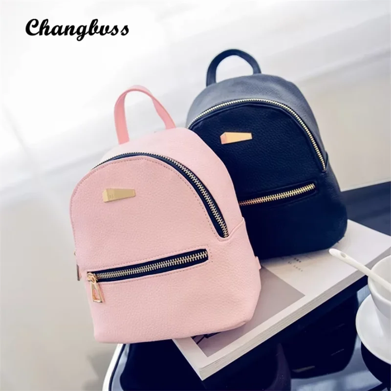 Simple Fashion Women's Backpack Solid Color Casual Leather Material Student Backpack Zipper Style Travel Storage Bag Backpack