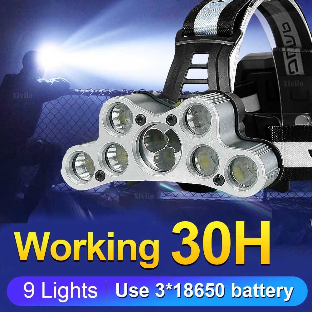 

Мощный налобный фонарь с длительным временем работы от батареи до 30 часов, 9 светодиодов, перезаряжаемый, подходит для активного отдыха, рыбалки и кемпинга.