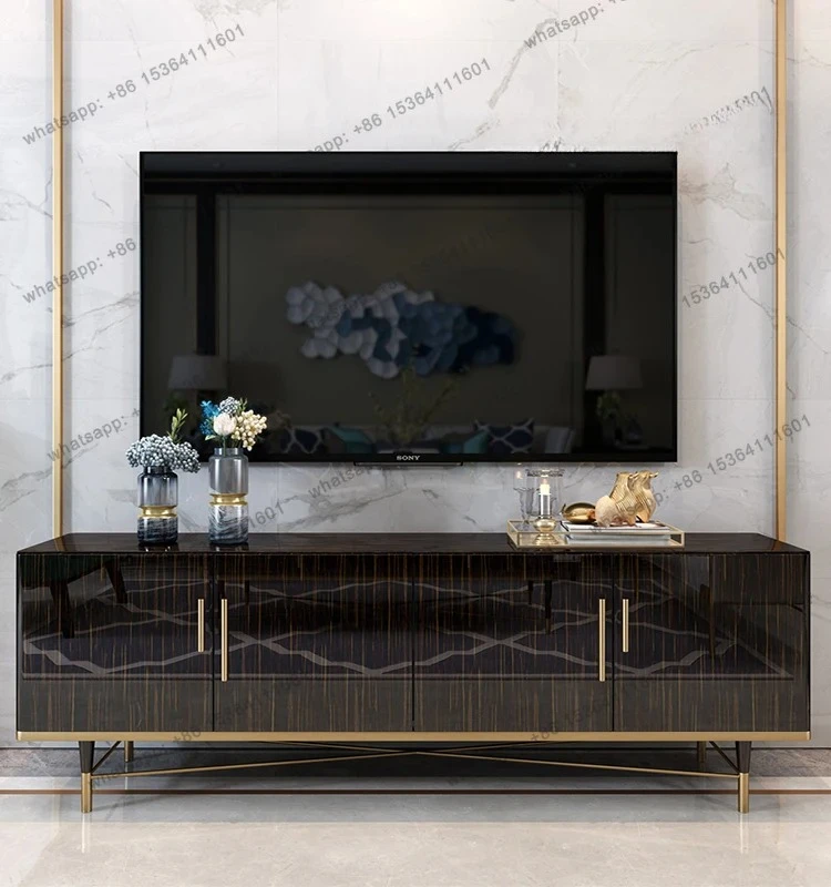 Italian light luxury TV cabinet living room low cabinet coffee table combination villa golden silk ebony customization