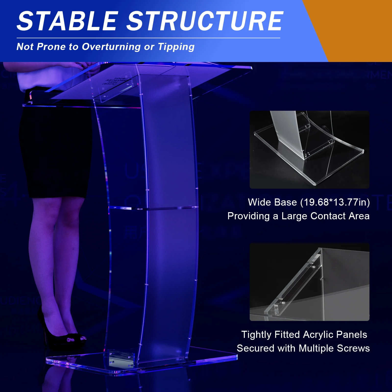 อะคริลิคใส Podium Plexiglass Pulpit School Conference Church Curve Lectern