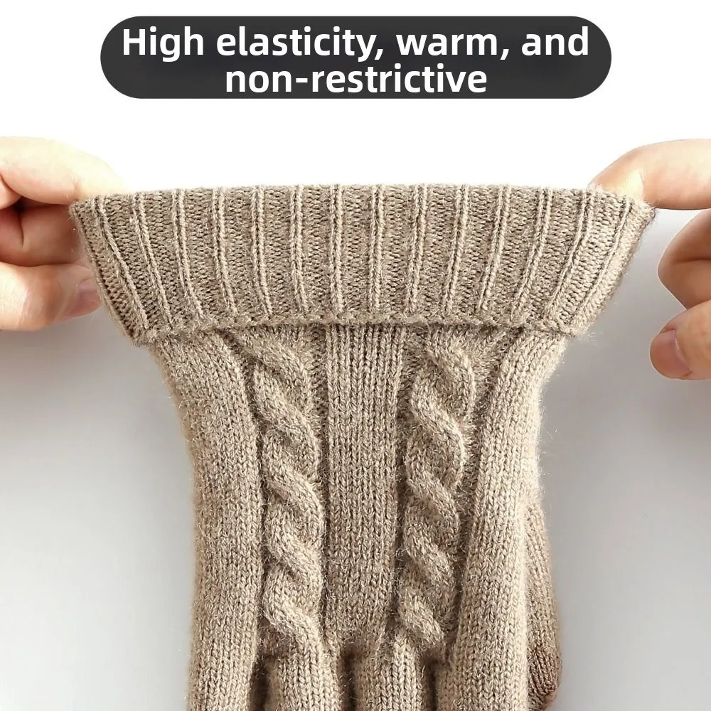 New Lamb Velvet Winter Gloves Cable Knit Fleece Lined Thermal Gloves Double Layer Touchscreen Gloves Winter Commuting