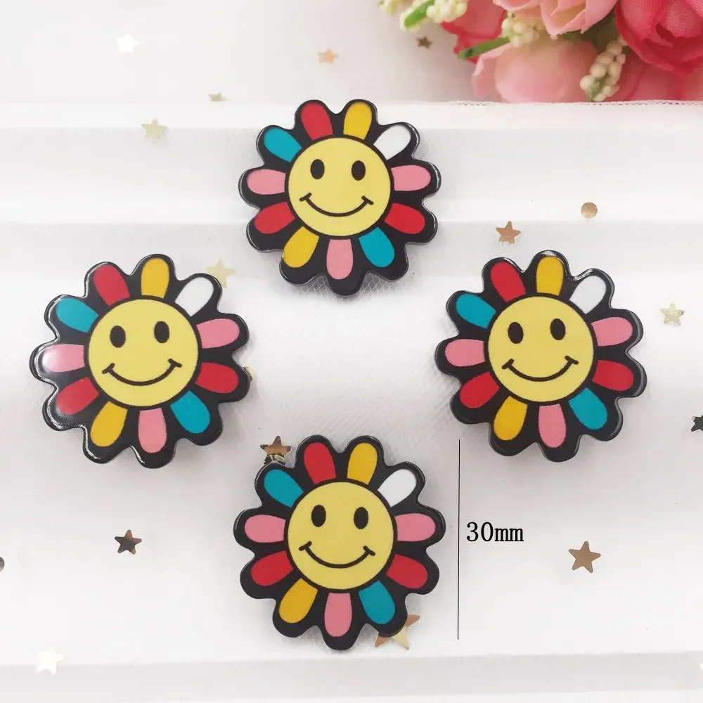 30mm Colorful Smile Rainbow Sunflower Flat Back Acrylic Sheet Miniature Pattern Applique DIY Wedding Scrapbook Home Decor Crafts