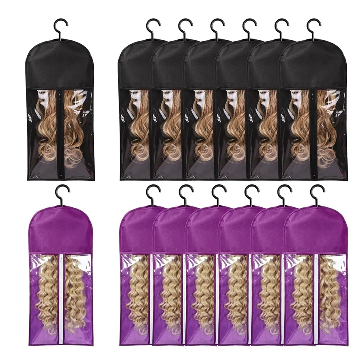 2026 Trend 12PCS Wig Bags Storage with Hanger Hair Extension Holder Wig Storage for Multiple Wigs Holder Wig Bag Hair Extension