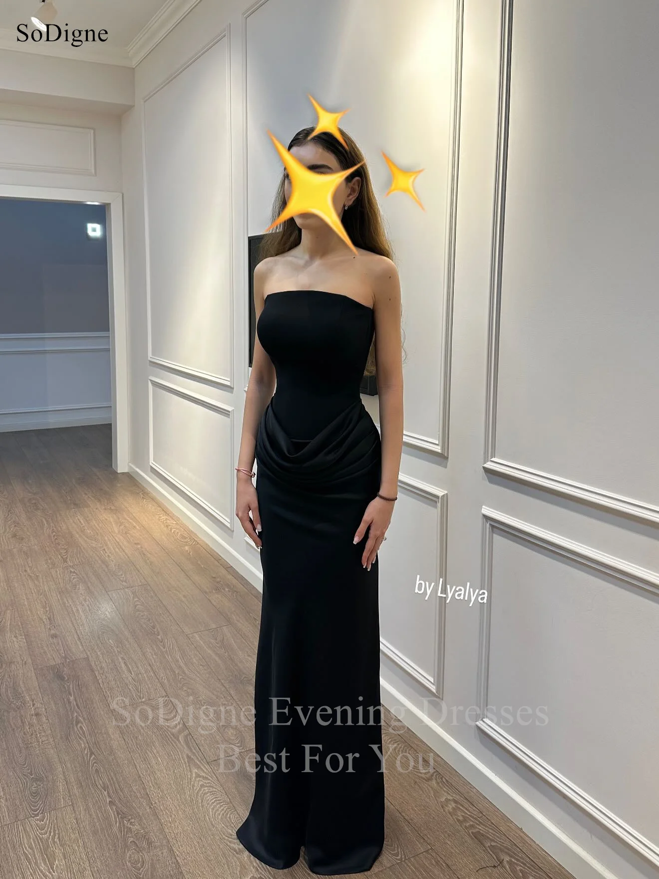 SoDigne-vestidos de noche elegantes de satén negro, vestido de fiesta sin tirantes sin mangas, vestidos de fiesta hasta el suelo de sirena personalizados