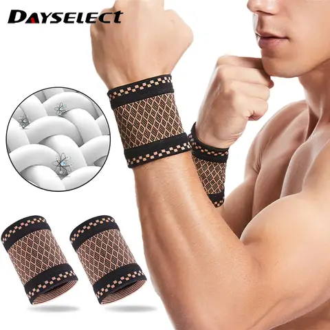 1Pair Copper Fiber Sports Wrist Support Sweat-Absorbent Breathable Knitted Nylon Wrist Brace Outdoor Sports Badminton Men Women