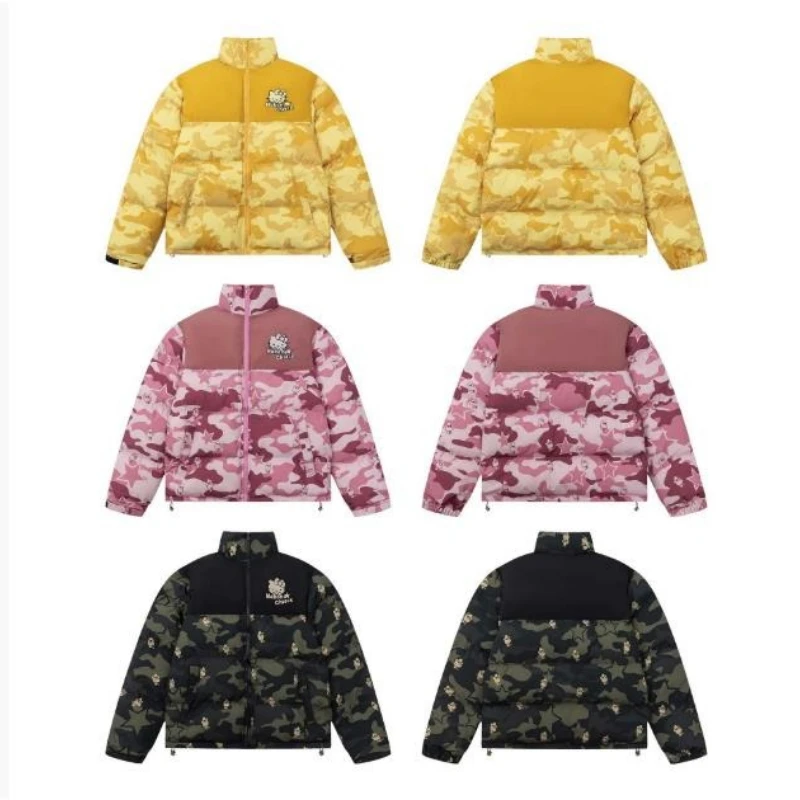 

Hello Kitty Американское камуфляжное хлопковое стеганое пальто, милый зимний теплый утепленный пуховик унисекс, свободная модная одежда для пар