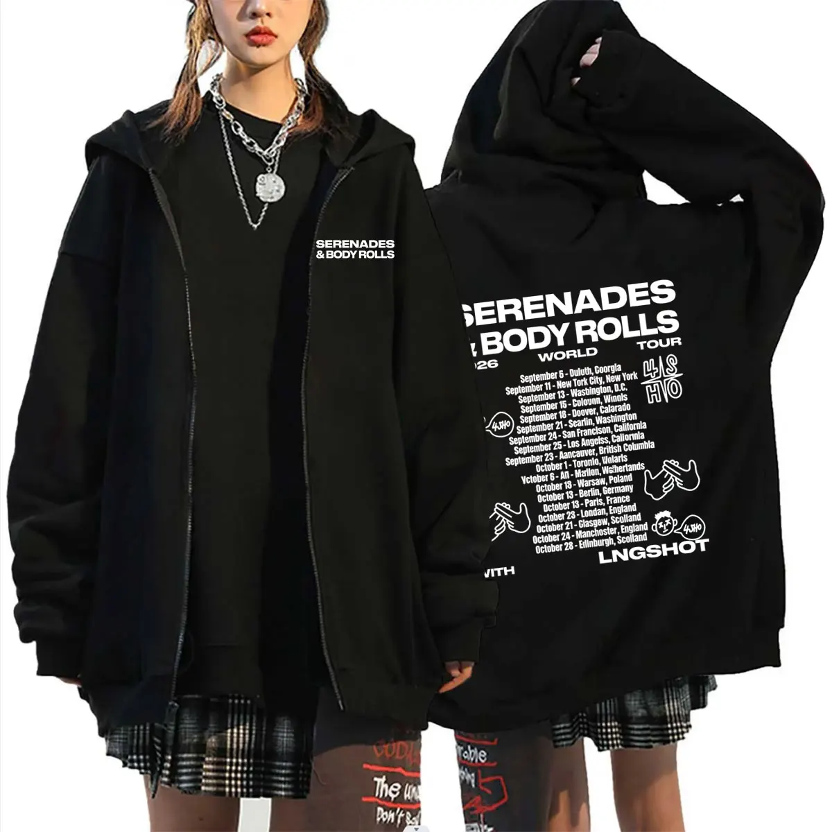Koreanische Band Jay Park Lngshot Serenades & Body Rolls 2026 World Tour Zipper Hoodie für Männer und Frauen Kpop Mode Vintage Zip-Up Hoodies – Detail 2