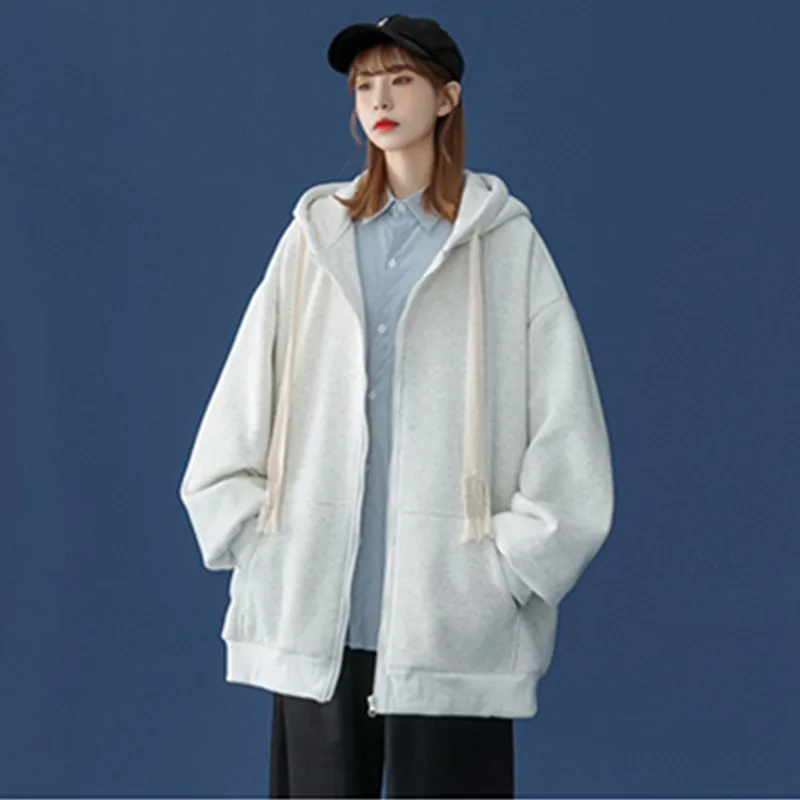 UHYTGF – sweat à capuche à manches longues pour femme, Cardigan à fermeture éclair, manteau d'automne et d'hiver décontracté, veste ample pour étudiante, 2240