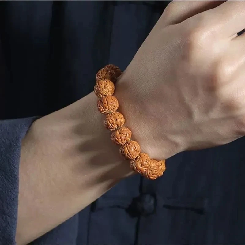 

Authentic Tree King Grade Small Diamond Gemstone Bracelet, Buddhist for Men and Women, Raw Walnut Seed Beads, Star-Moon Br