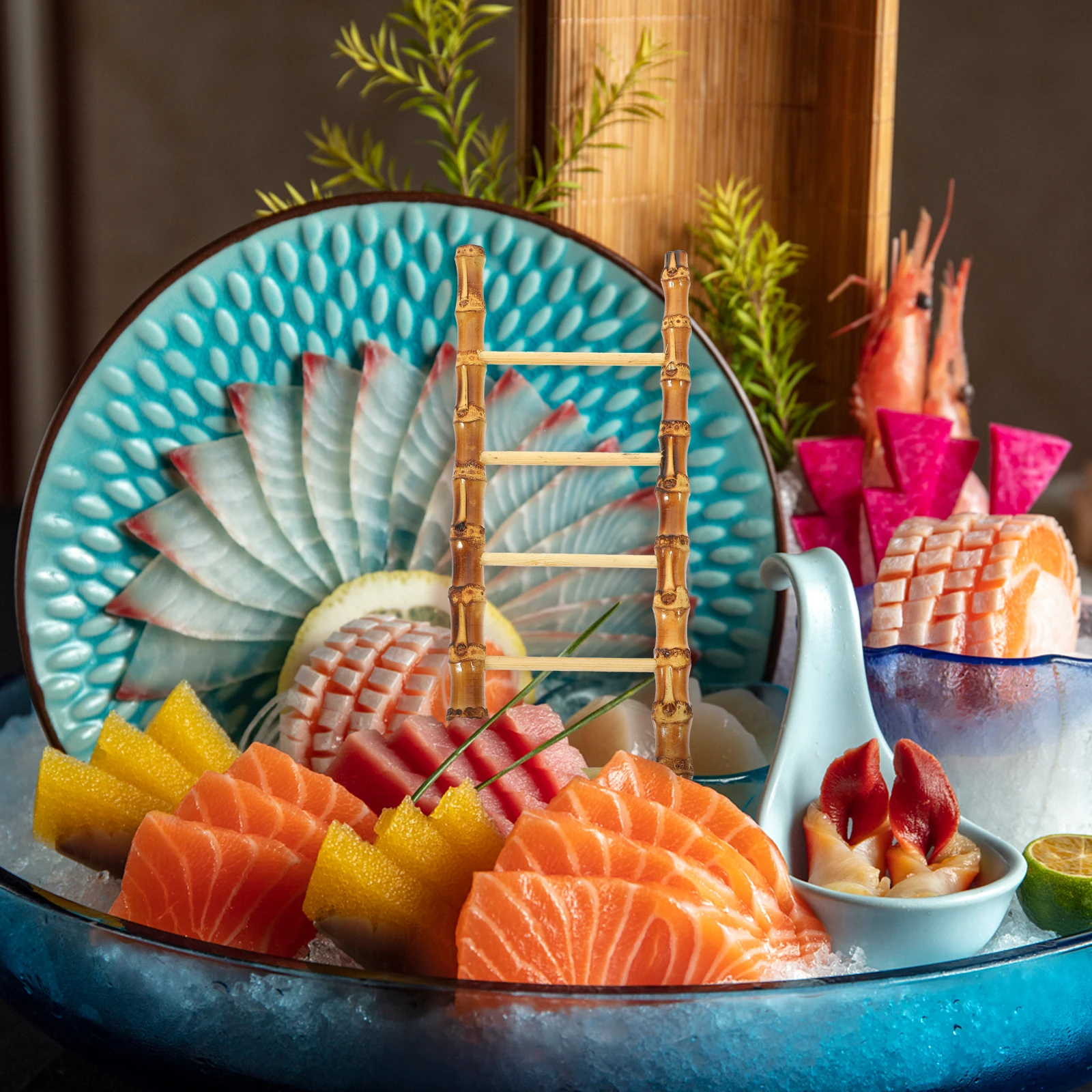 

5PCS Bamboo Ladder naments Sushi Plate Decor Sashimi Serving Tray Hotel Bar Office Decoration Sturdy Lightweight for Dish
