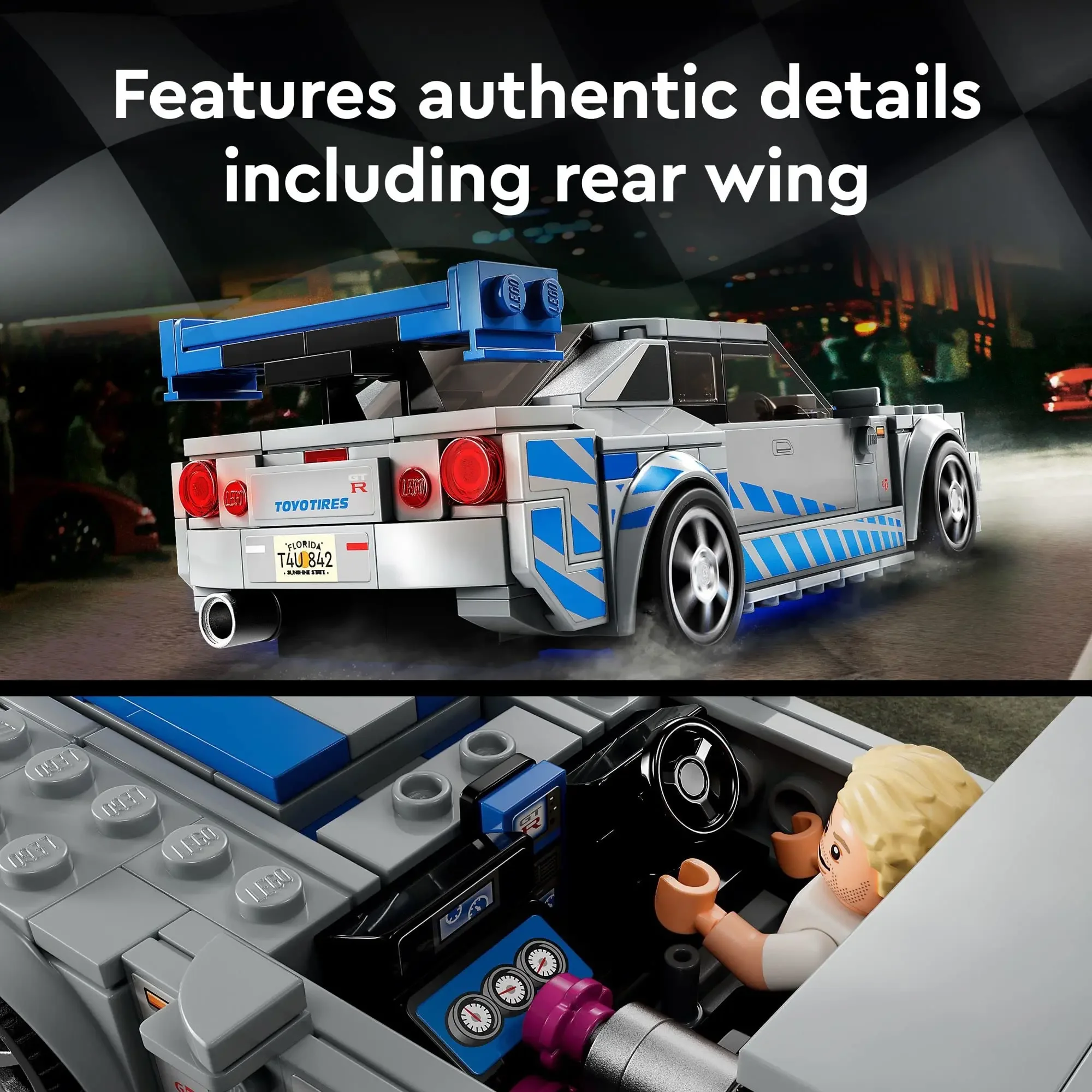 LEGO Speed Champions 2 Fast 2 Furious Nissan Skyline GT-R (R34), Race Car Toy Model Building Kit Racer Minifigure Gift 76917