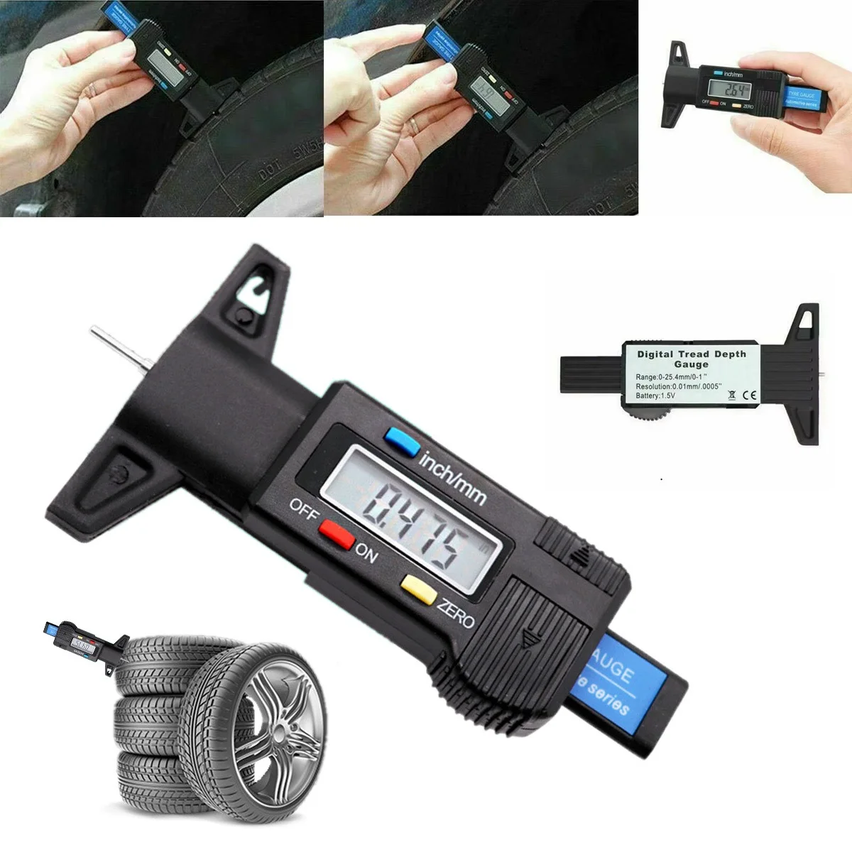 

Digital Car Tyre Thickness Gauge Depth Meter Auto Tyre Tread Wear Detection Caliper Instrument for Safe Monitoring(No Battery)