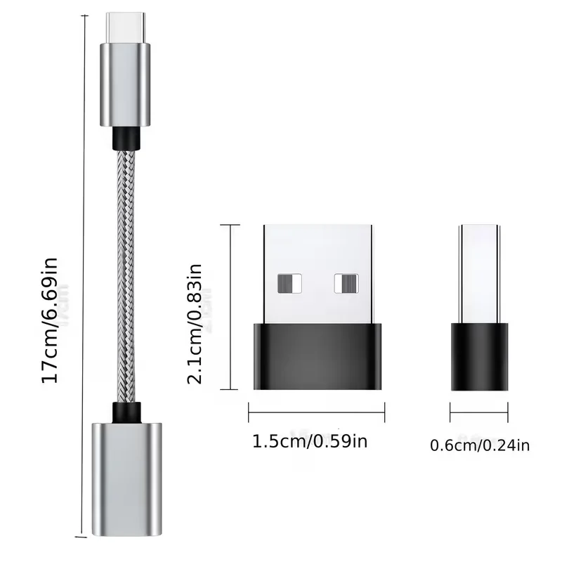 Set of 2 USB to USB Adapters, Featuring a One-Way C Male to USB Female 2.0 OTG Portable Cable Converter, Designed with a Nylon B