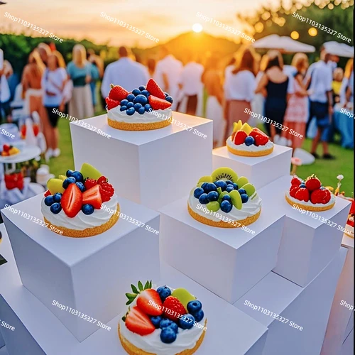 흰색 광택 아크릴 웨딩 디저트 테이블, 생일 장식, 베이비 샤워 음식 뷔페 사탕 음료 컵케이크 랙 장식