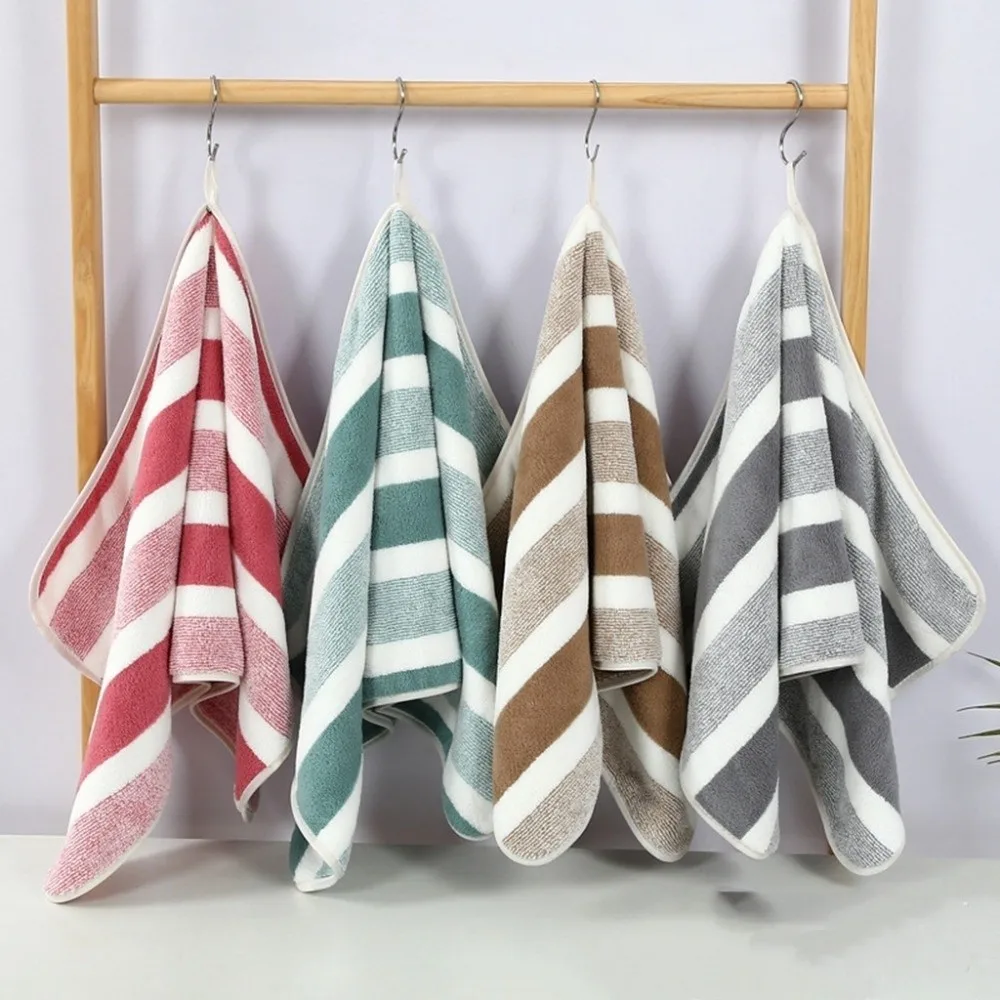 New Thickened Soft Face Towel Quick Absorbent Coral Velvet Cotton Towel Solid Color Striped Pattern Hand Towel Bathroom