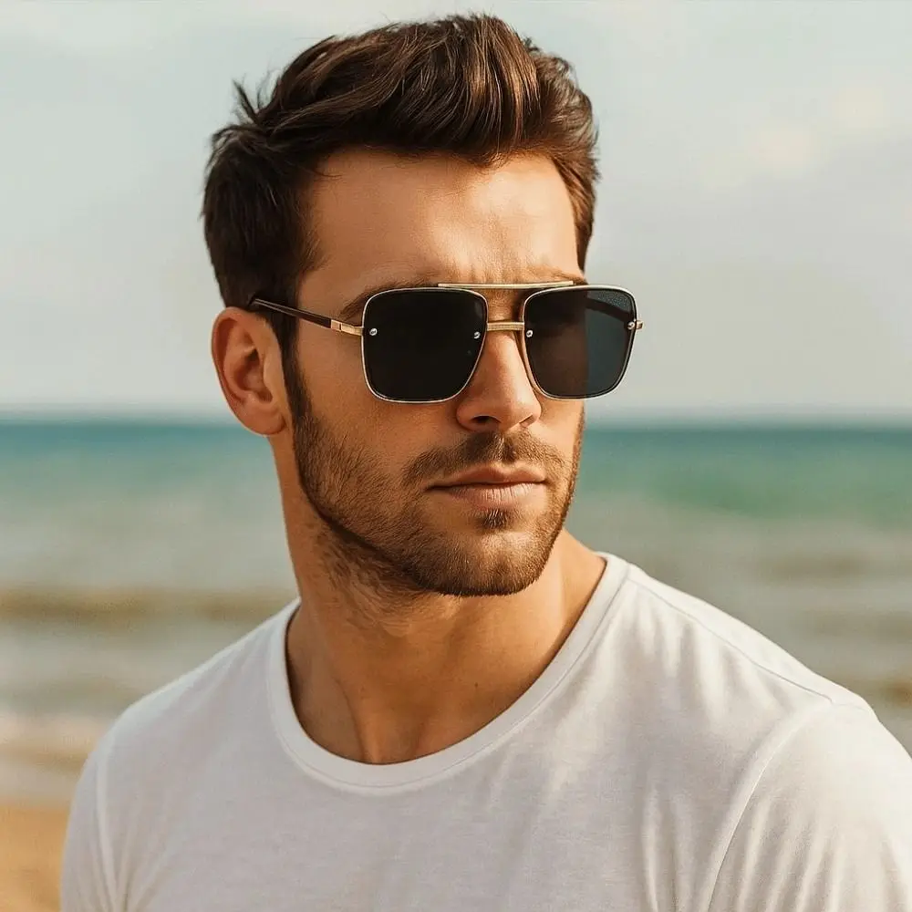 

Trendy Lightweight Double-bar Sunnies Eyewear Alloy Unisex Polarized Sunglasses HD PC Anti-UV Plain Glasses Daily