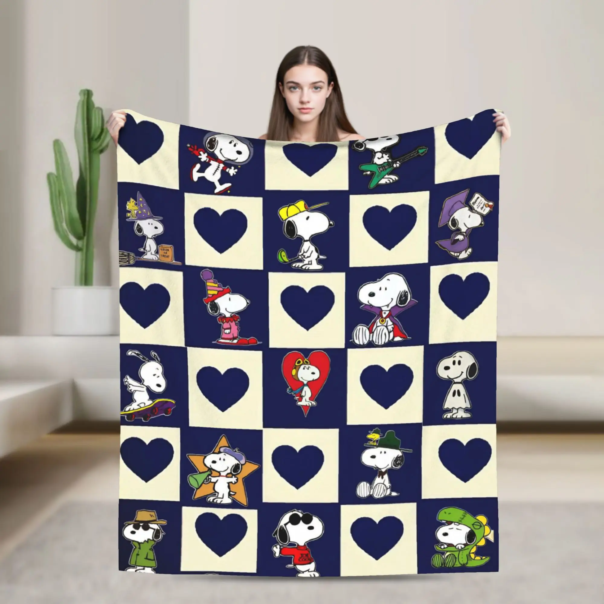 Kawaii Anime S-Snoopys Blankets  Flannel Novelty Warm Throw Blanket for Chair Covering Sofa All Season