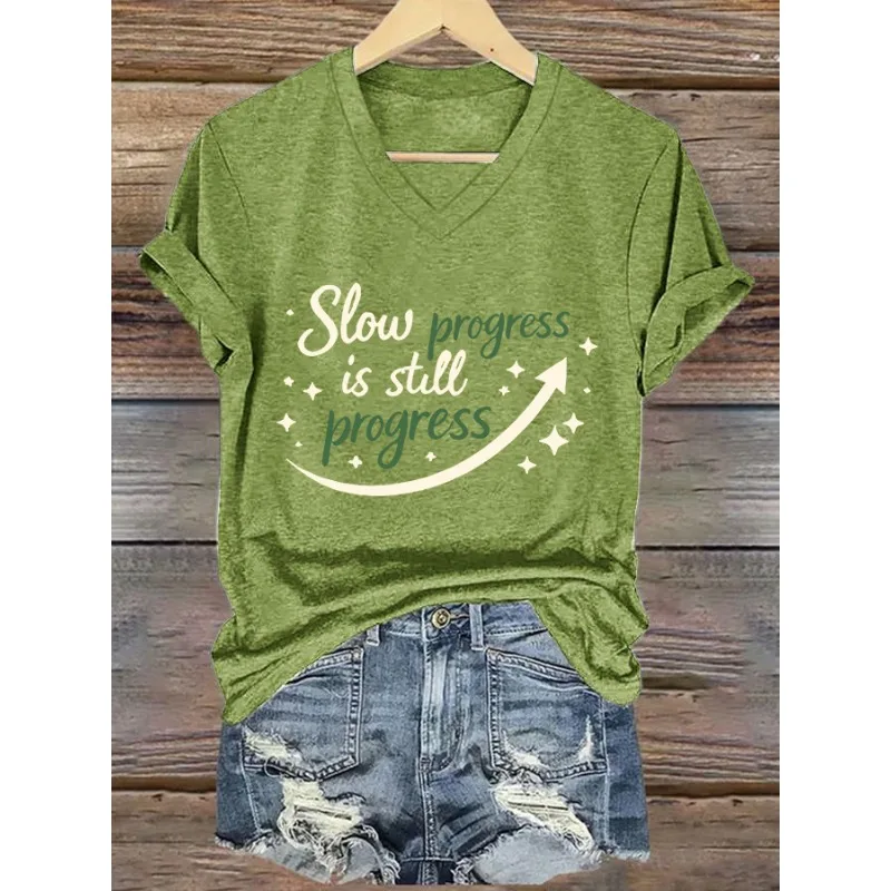 

ilstile Women's Mental Health Print T-Shirts Short Sleeve V Neck Female clothing Summer Black Tops Casual Tees New Arrival