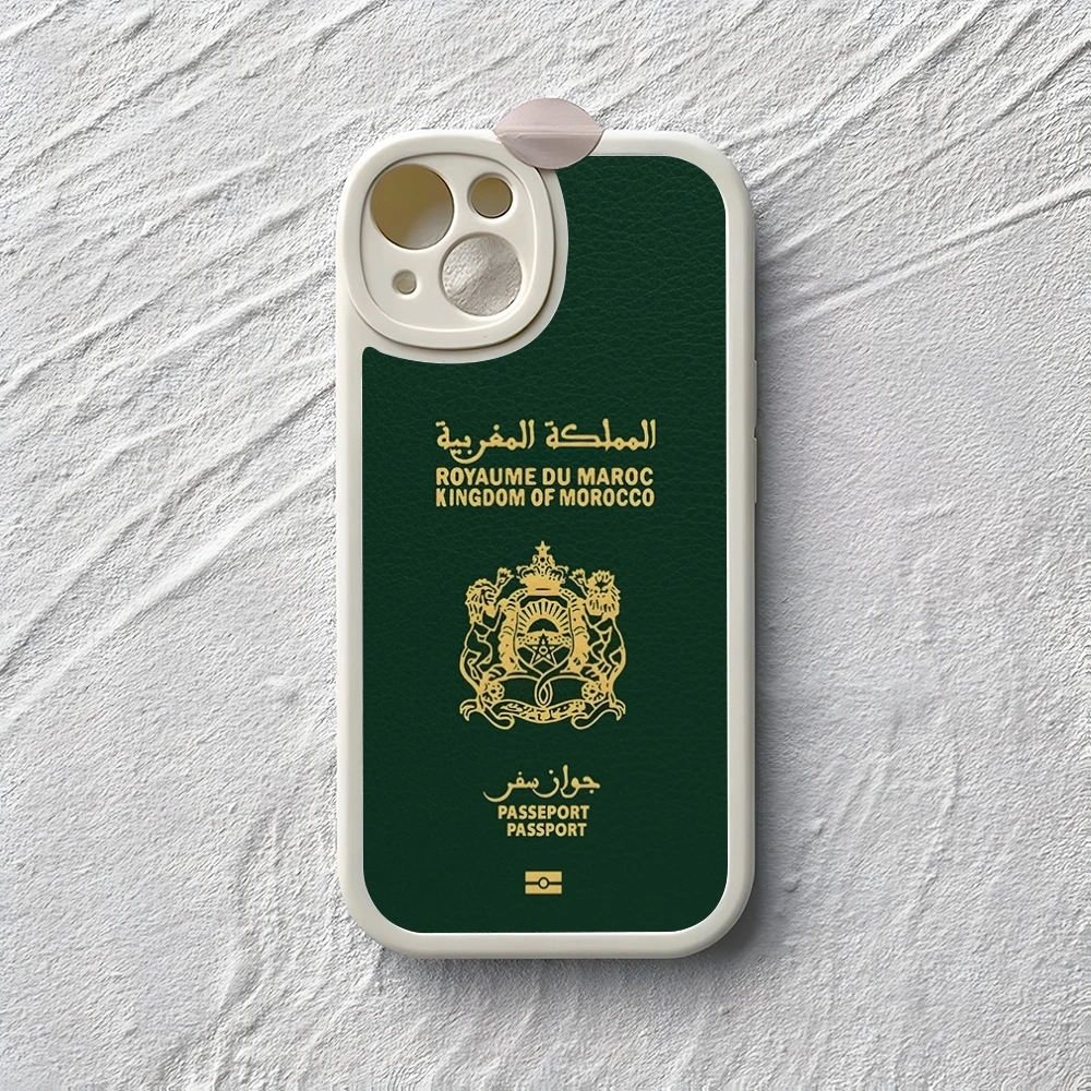 Morocco Flag Passport Phone Case For Iphone 16 15 14 13 12 Pro Max 11 Mini X Xr Xs 7 8 Puls Lambskin Silicone Cover