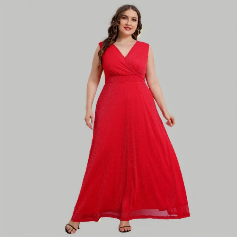 2023 plus size WOMEN'S summer new sleepveless neck long in stock dress sq0214