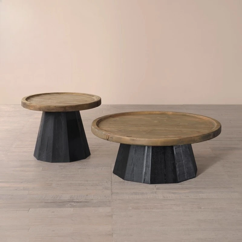 

American country Loft style old wood round coffee table, Nordic retro recycled old wood coffee table set
