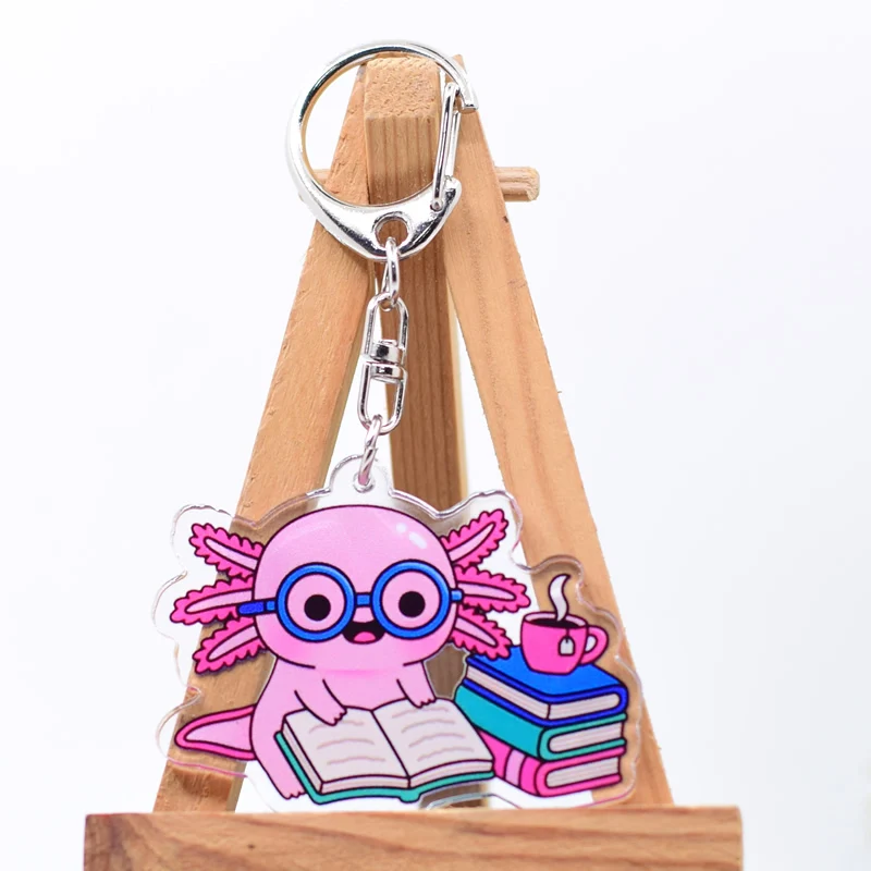 Drinking  Juice Axolotl Keychain Cute 15 Styles Arcylic Cartoon Figures Keyrings Kawaii Accessories