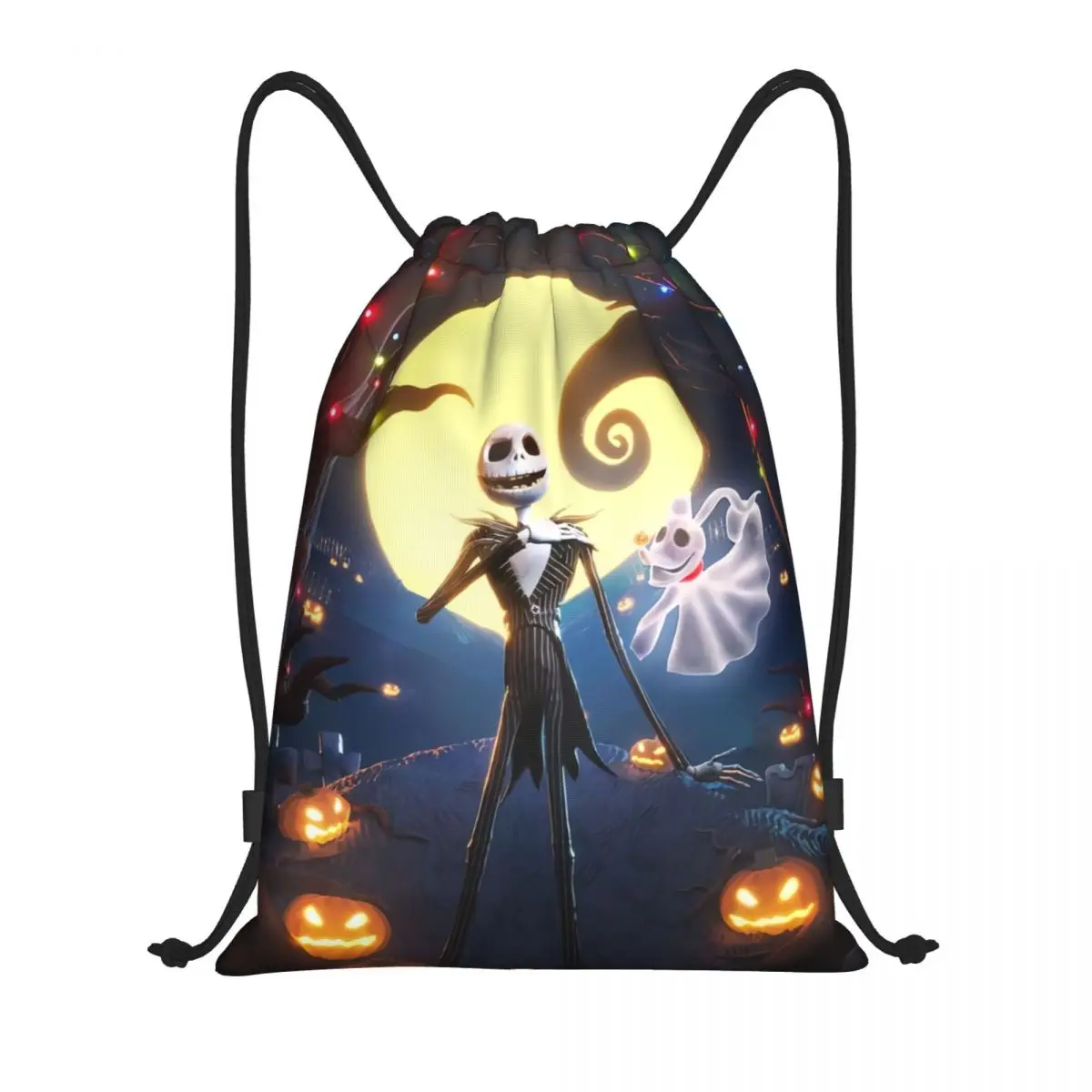 

Custom Horror Christmas Nightmare Jack Skellington Drawstring Backpack Sports Gym Bag for Women Men Halloween Shopping Sackpack