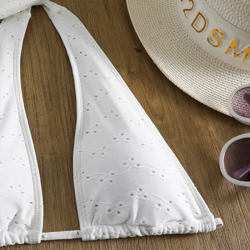 セクシーなネクタイホルター白マイクロビキニセットハイウエスト水着tバック水着水着biquini conjunto de bikini tankiniビーチウェア