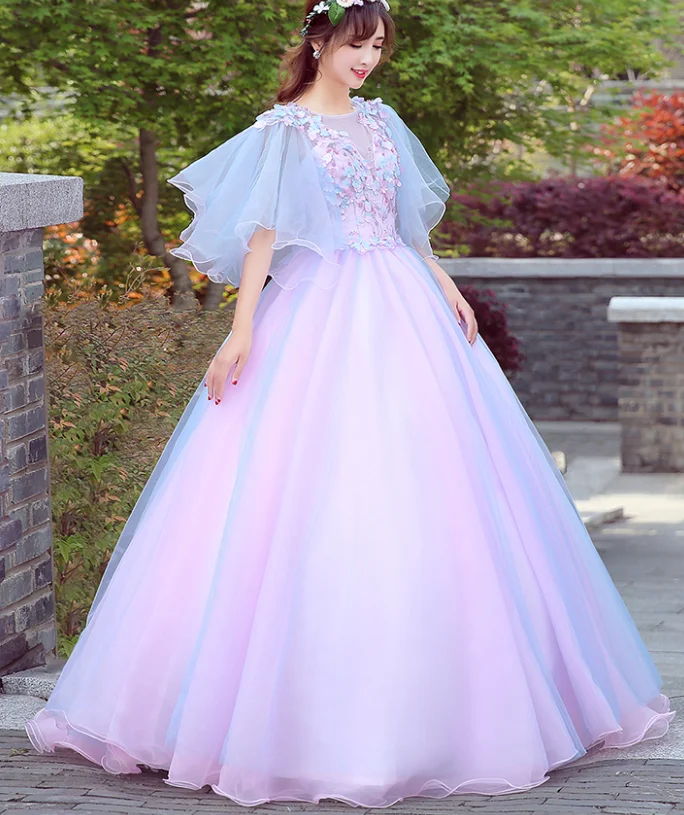 butterfly sleeve beading flowers ball gown dream fairy long princess dress studio/stage/chorus/Victorian gown