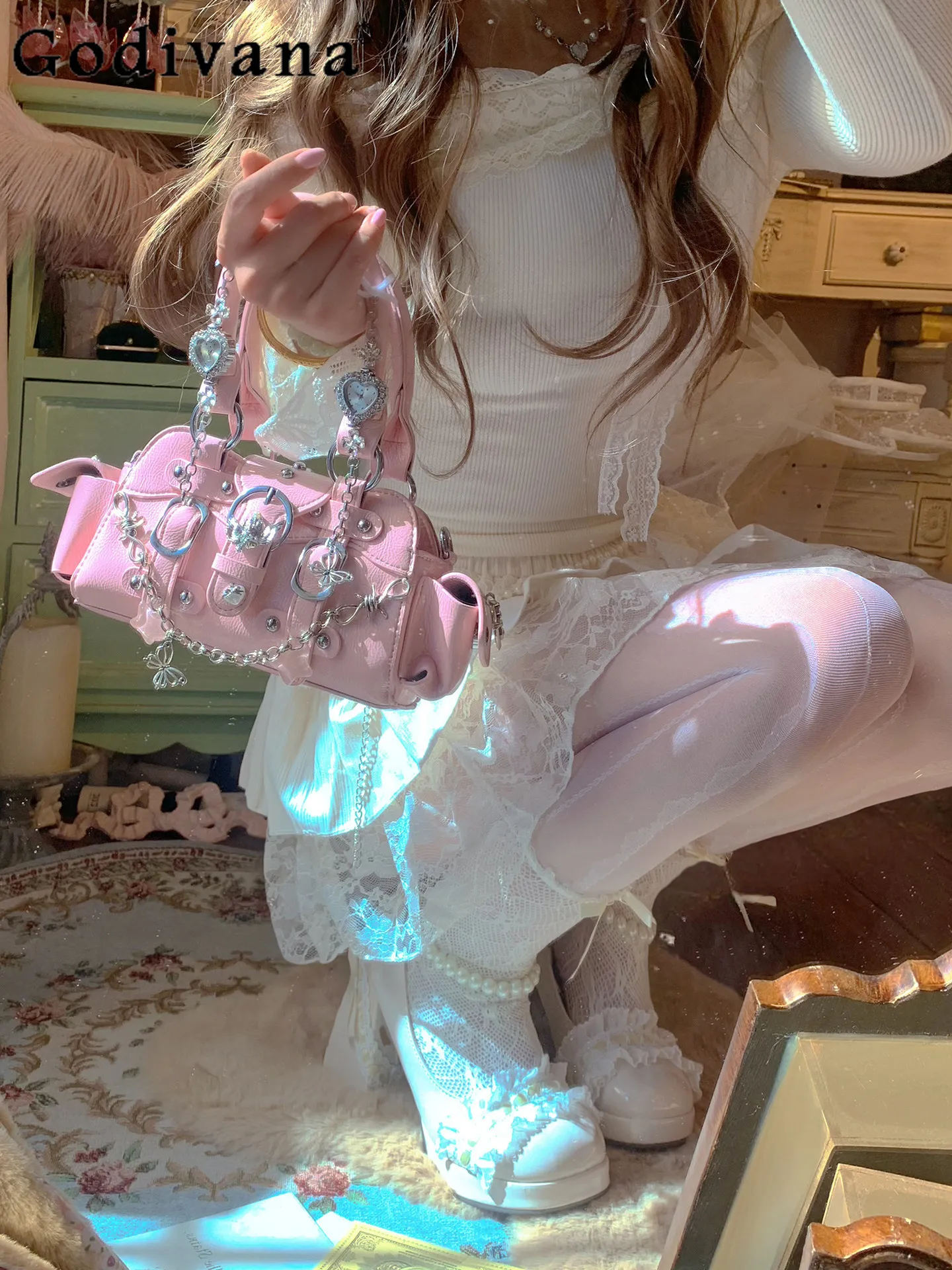 

Japanese Original Sweet Retro Bow Handbag Y2k Subculture Punk Style Versatile Small Capacity Women's Shoulder Bag