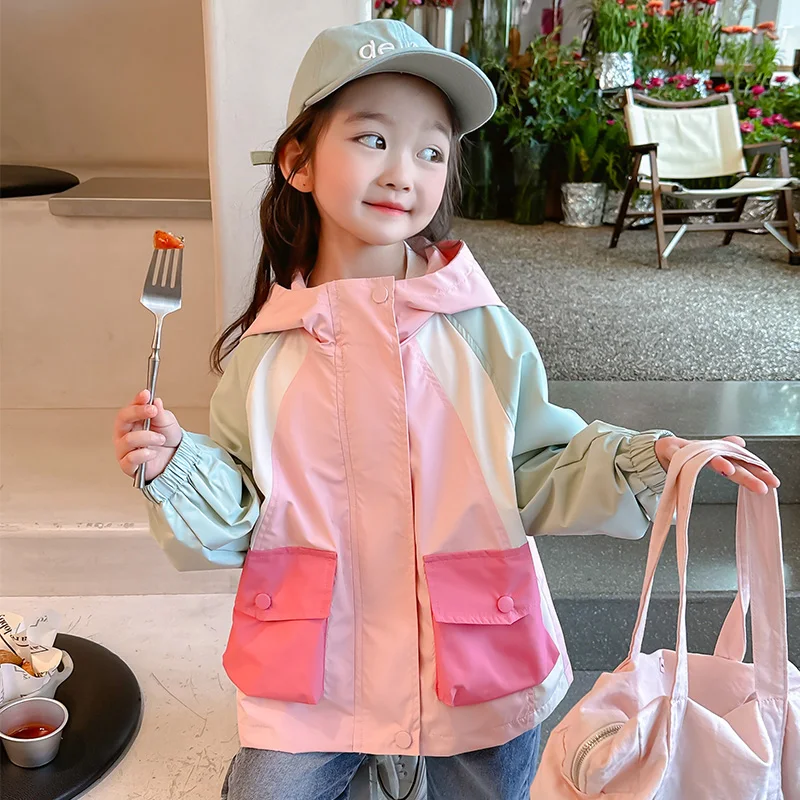 Girls Coat Fashion Splicing Style Flip Collar Zipper Hoodies Sweatshirt For Kids Children Sport Outerwear 2-8Y Spring Autumn