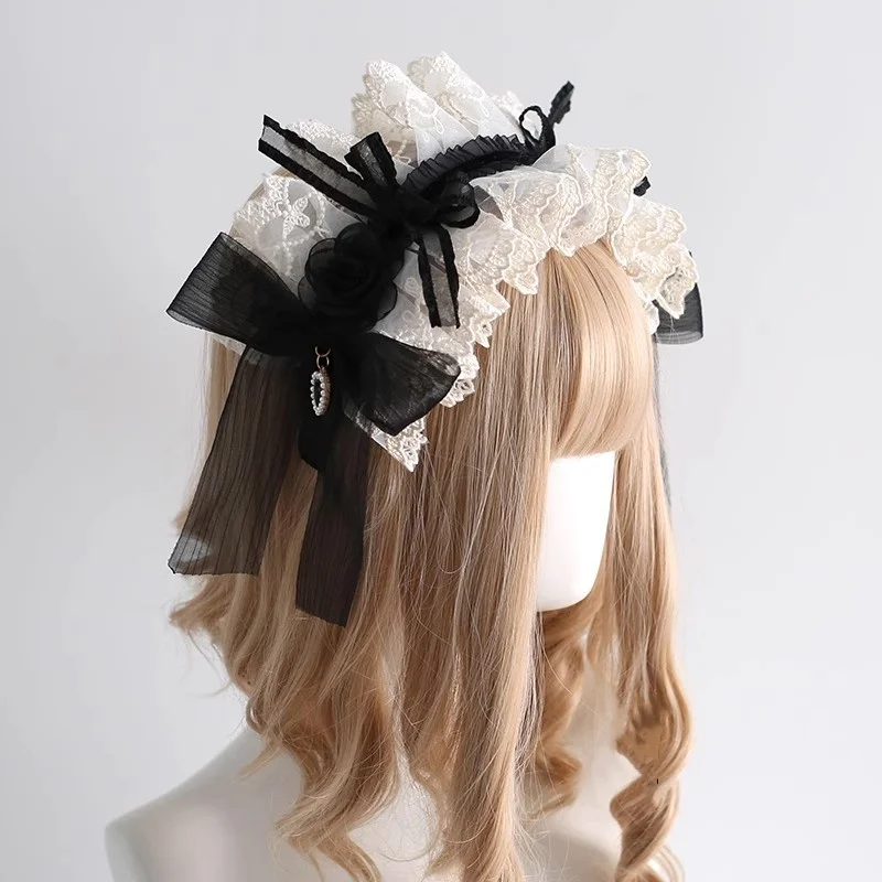 Оригинальная повязка на голову для горничной, черно-белая элегантная повязка на голову в классическом стиле KC, аксессуар для волос, повязка на голову в готическом стиле, шляпа