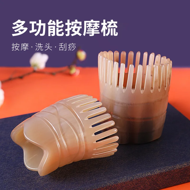 

Natural Yak Horn Comb Women's Massage Tube Head Washing Anti-Meridian Skin Therapy Wide Tooth Household Electrostatic Hair Loss