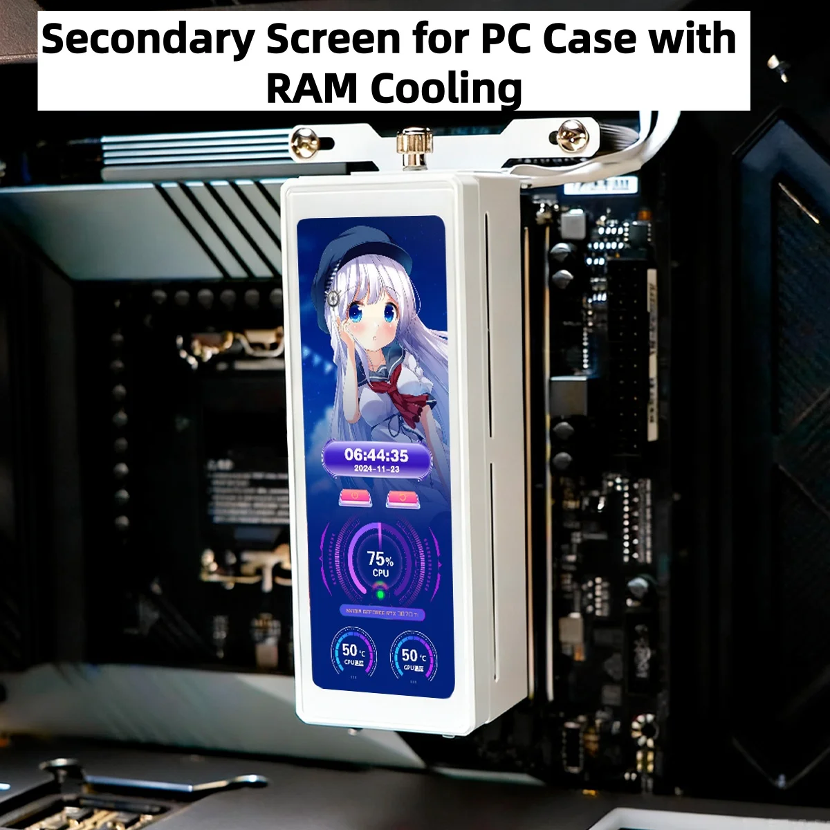 

4.58" IPS Secondary Screen & Triple-Fan RAM Heatsink | All-in-One PC Hardware Monitor & Memory Cooling Kit