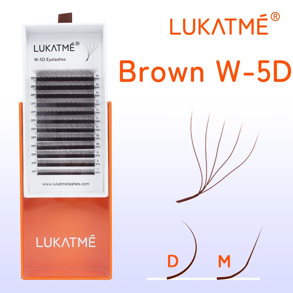 LUKATME Brown 5D M Curl Fox Eyelash Extensions 7-14mm Premium Soft Volume 5D Lashes Foxy Eye Brown False Mink 5D W Eyelashes