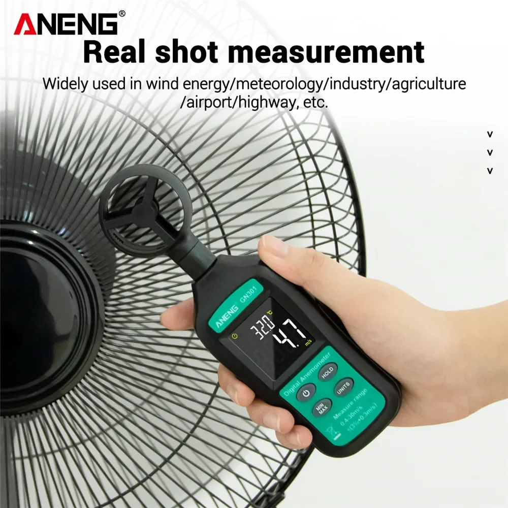 ANENG GN301 مقياس رقمي لشدة الرياح 0-30 متر/الثانية مقياس سرعة الرياح-10 ~ 45C جهاز قياس درجة الحرارة Anemometro مع LCD الخلفية عرض