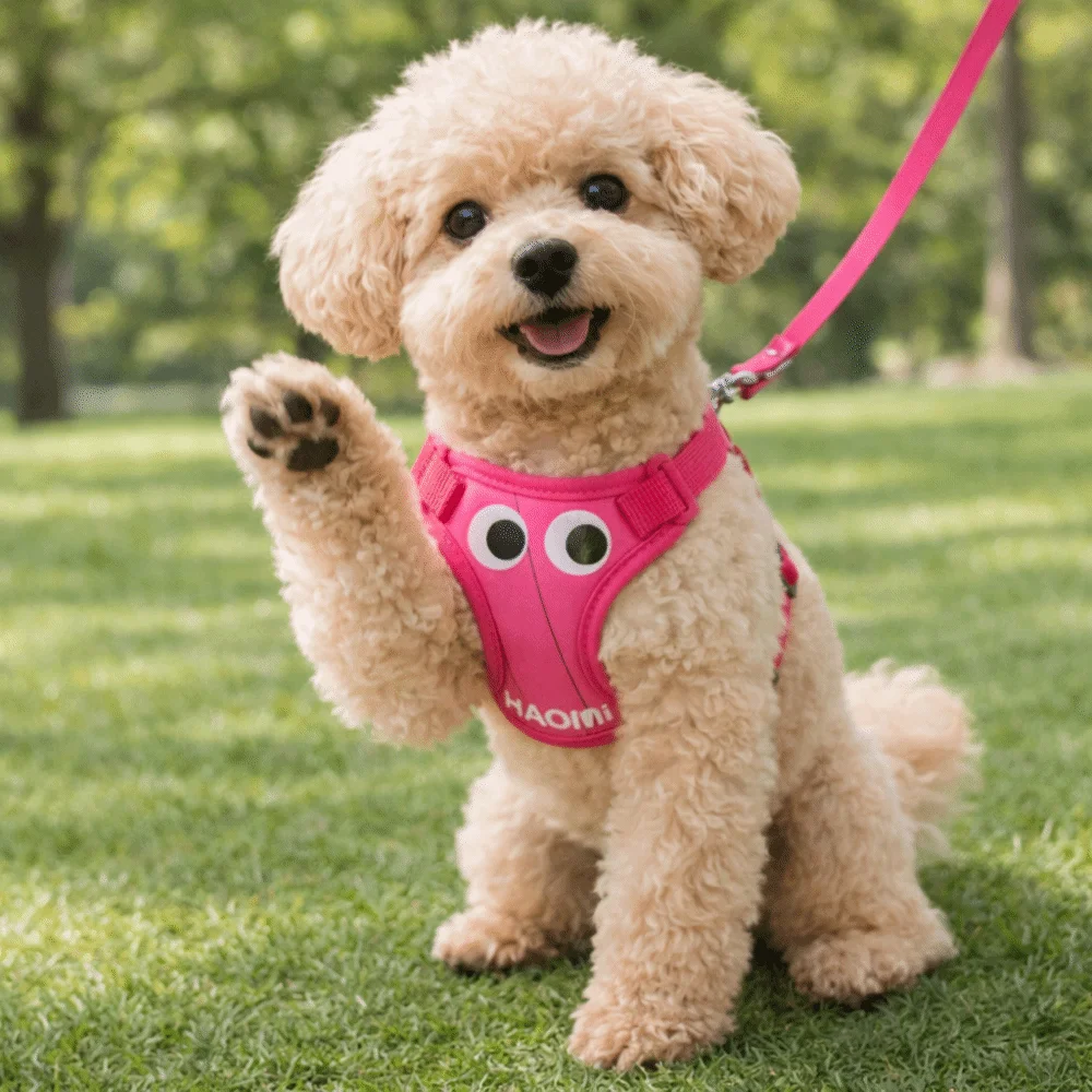 

Cute Adjustable Pet Harness Leash Big Eyes Pattern Breathable Dog Chest Strap Cartoon Comfort Fit Dog Harness Vest Daily Walk