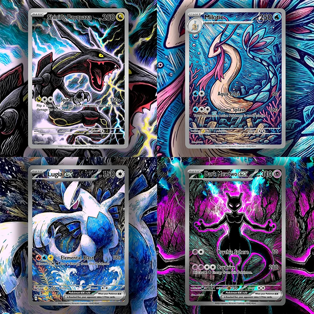 

PKM Card Dark Style Series Milotic Mewtwo Rayquaza Lugia DIY Custom Card PTCG Classic Game Anime Collection Card Real life Cards