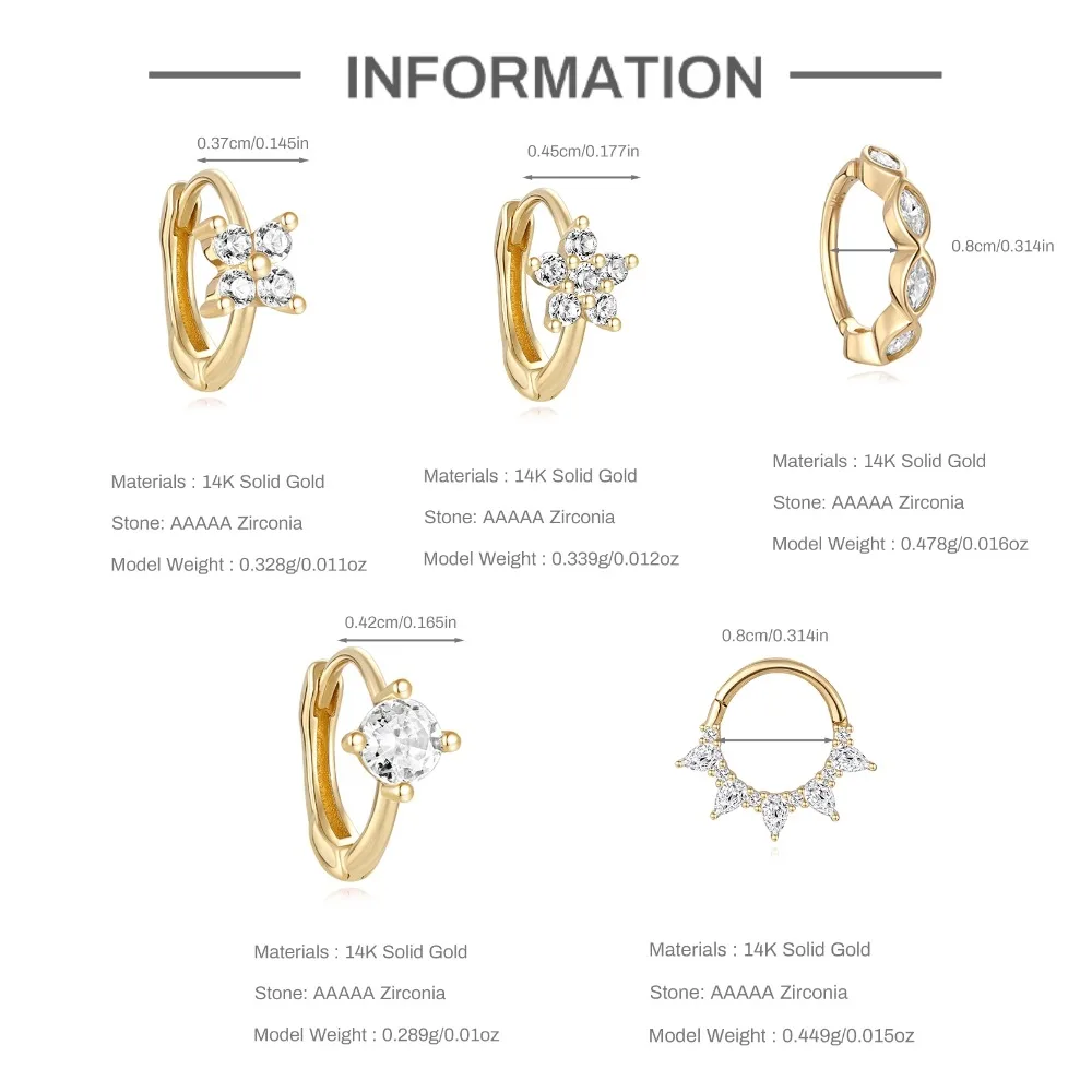 DIeSchein 14K Solid Gold Hoop Piercing Earrings Women Genuine 14k gold Hoop Earring for Helix Tragus Daith Piercings Jewelry - view 5