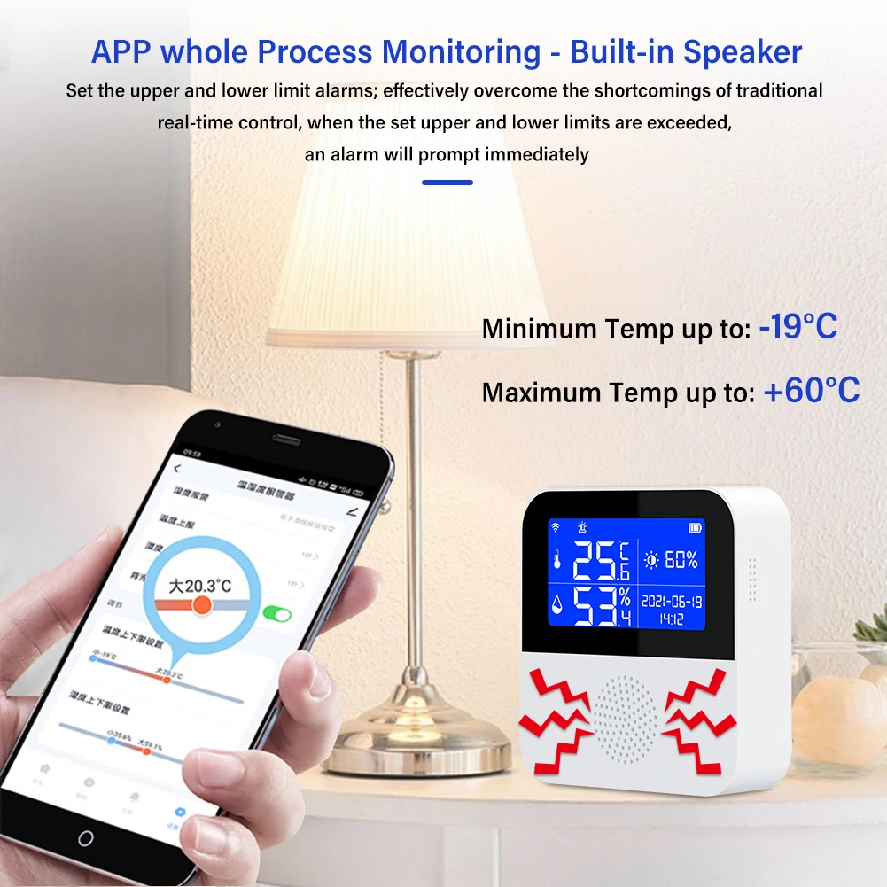 Yieryi WIFI Smart Thermometer Bedroom Hotel Office Temperature Humidity Loggers Sensor Fish Tank Water TEMP Monitoring Detector