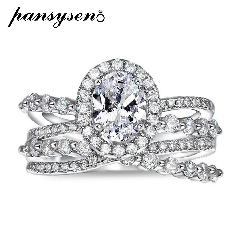 

PANSYSEN 100% 925 Sterling Silver 6*8MM Oval Simulated Moissanite Diamond Rings for Women 18K White Gold Plated Wedding Jewelry